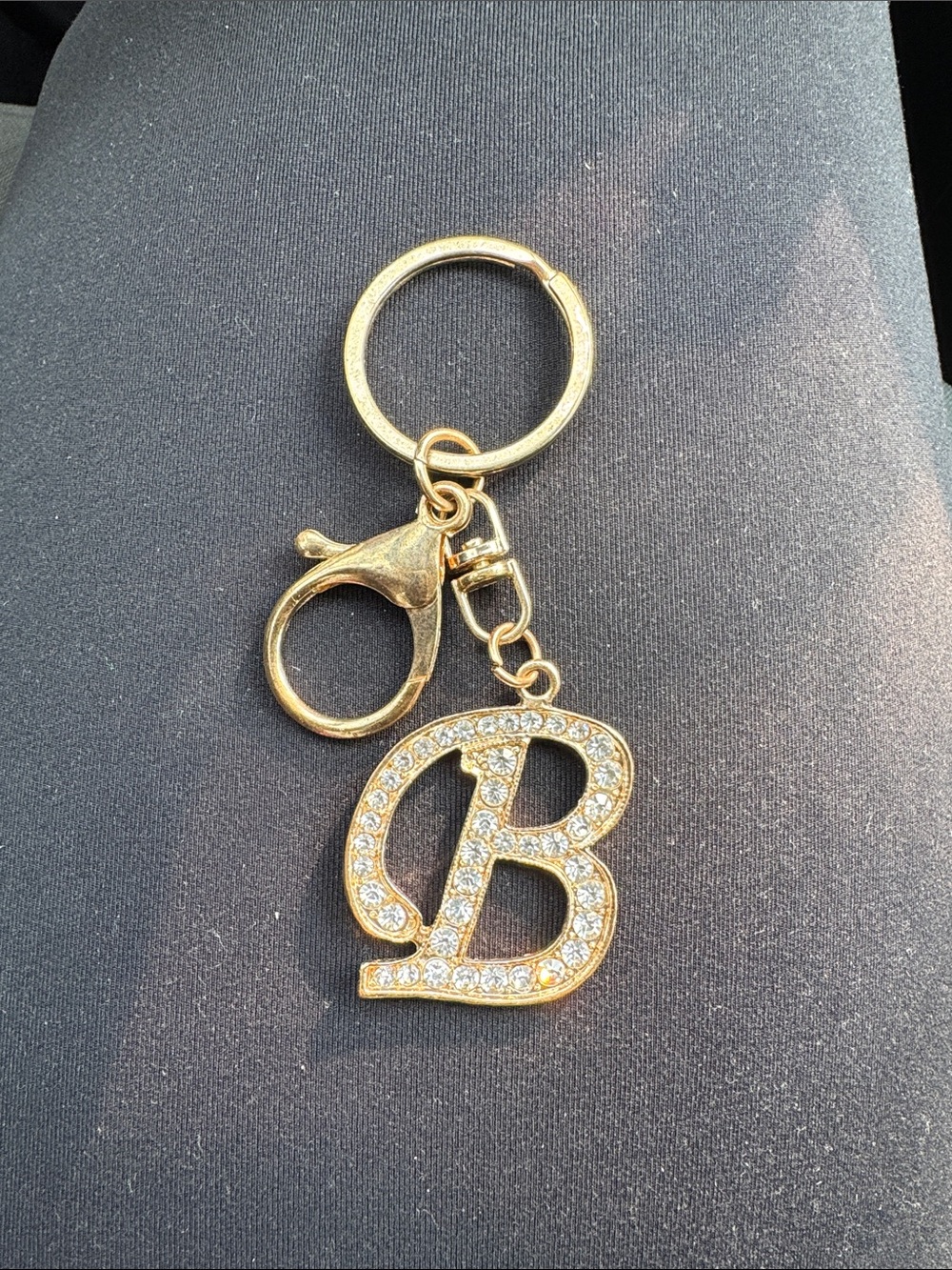 Gold rhinestone ‘B' Initial Keychain Charm